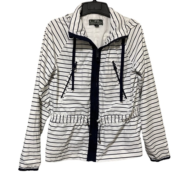 Lauren Ralph Lauren Navy & White Striped Hooded Lightweight Jacket - Picture 1 of 10